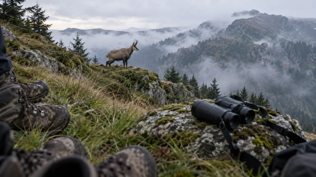 Randonnée chamois vosges : chamois observé sur les hautes chaumes des Vosges, sans déranger