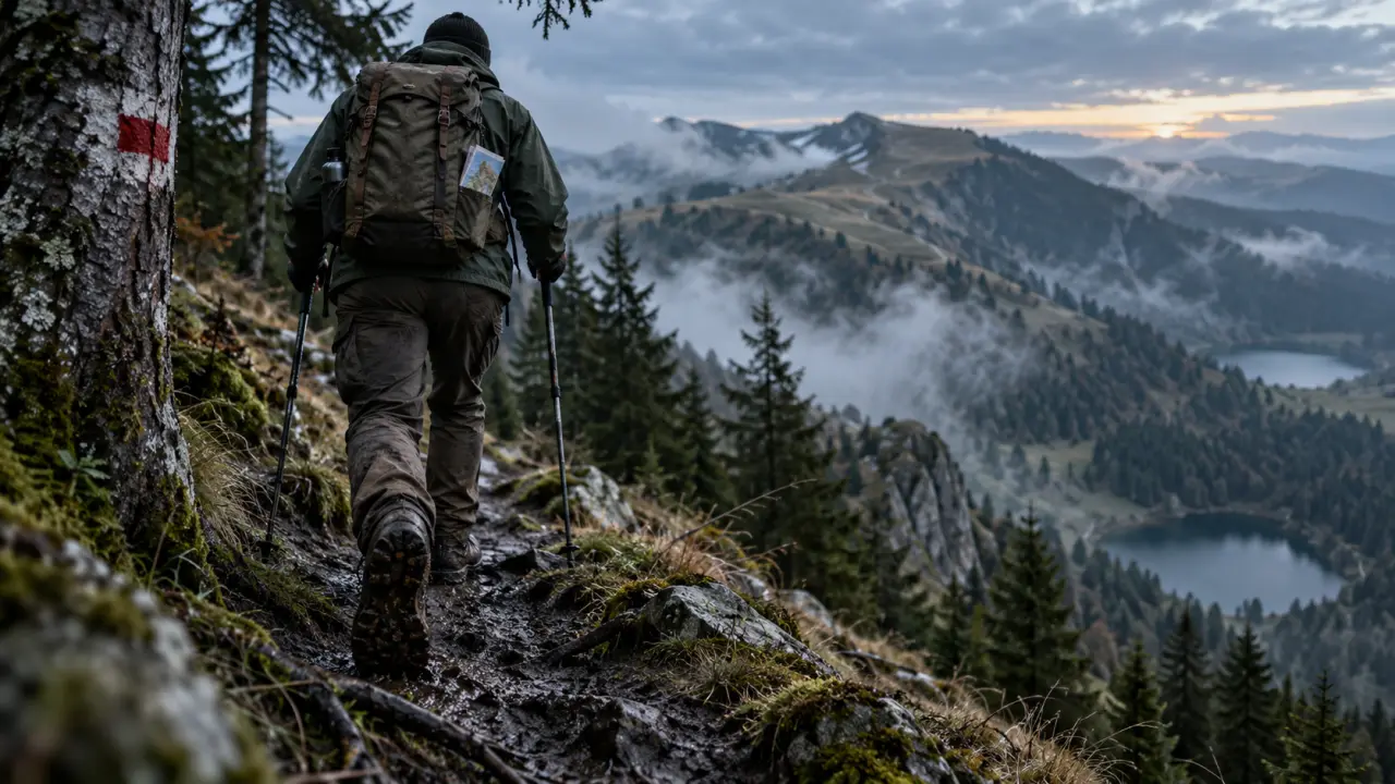 Randonnée gr5 vosges : sentier de crête et chaumes, brume au Hohneck