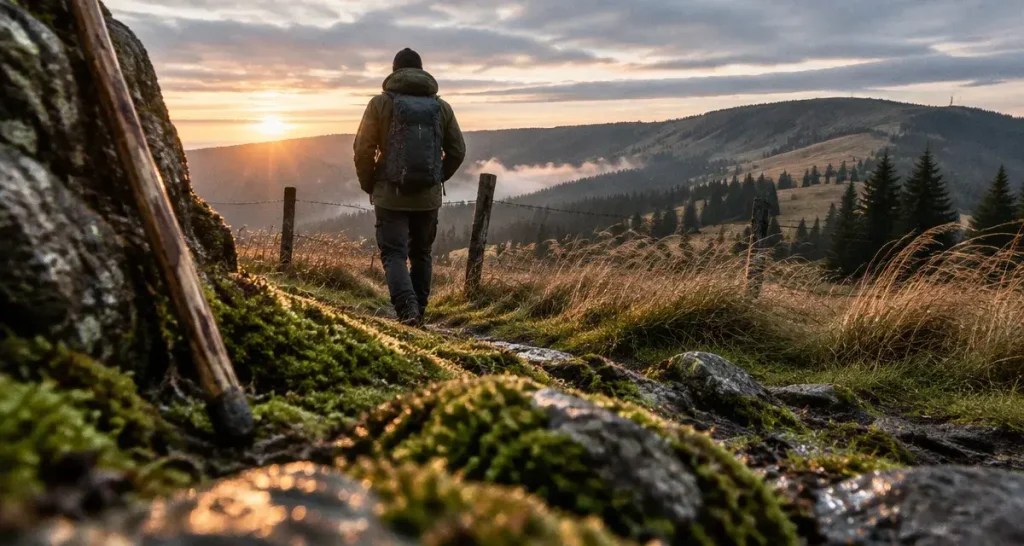 Randonnée massif des Vosges : sentier des Hautes-Vosges au lever du soleil