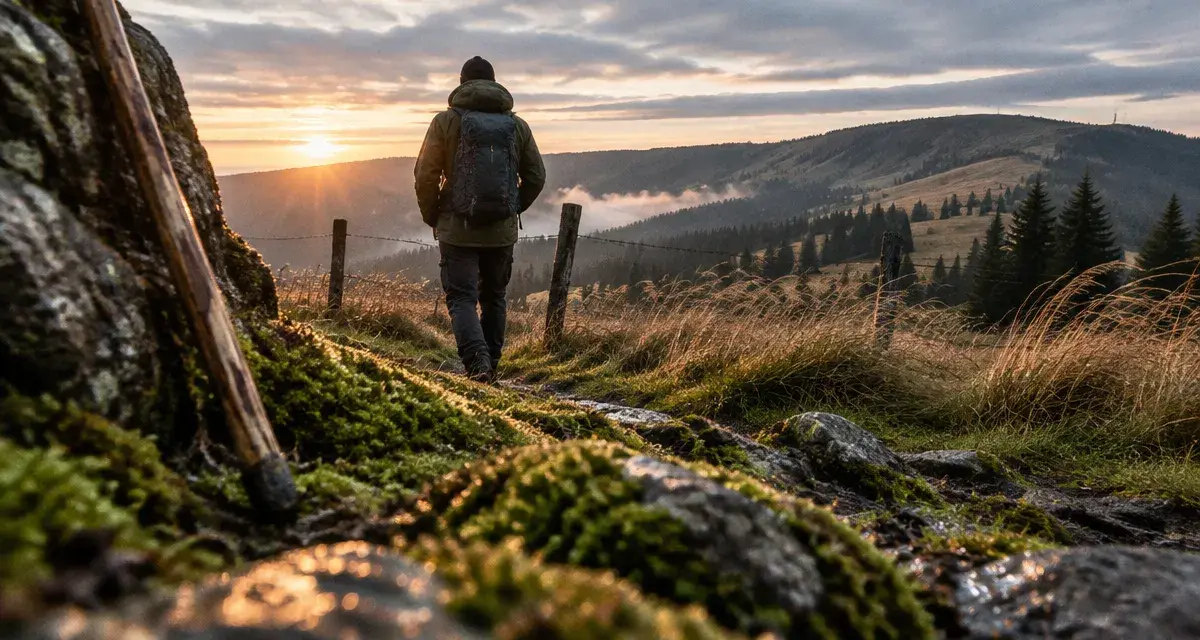 Randonnée massif des Vosges : sentier des Hautes-Vosges au lever du soleil