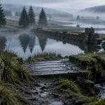 Randonnée mille étangs Vosges : sentier humide, passerelle et brume