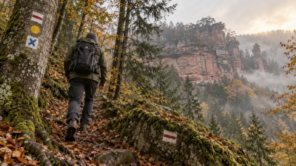 Randonnée parc naturel régional des Vosges du Nord, sentier grès rose et hêtres