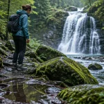 Randonnée tendon vosges : sentier humide vers la cascade de Tendon, pierres mousseuses