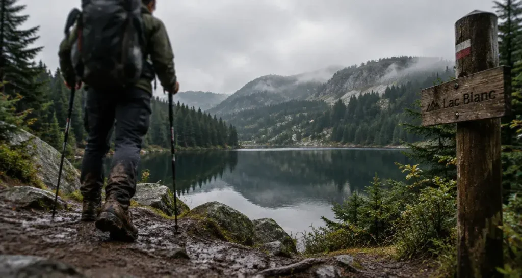 Randonnée Vosges 1 journée près d’un lac des crêtes, météo couverte, sentier boueux