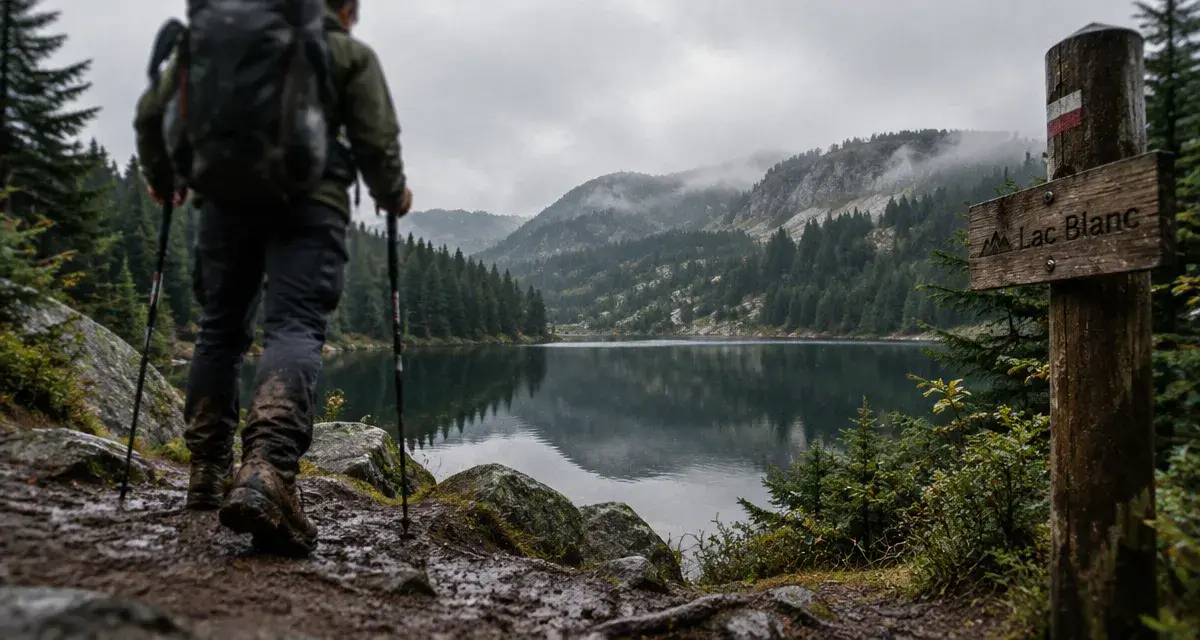 Randonnée Vosges 1 journée près d’un lac des crêtes, météo couverte, sentier boueux