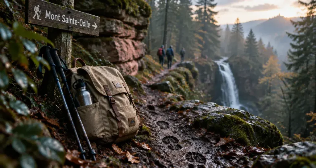 Randonnée vosges proche strasbourg : sentier vers le Mont Sainte-Odile, forêt et rochers